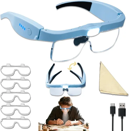 Miniatura 9 de Lupas profesionales con 5 lentes desmontables de 0.75 x 4.0 x y 3 luces LED, lupa recargable manos libres para trabajo cercano, manualidades