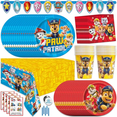 Suministros y decoraciones para fiestas de Paw Patrol, suministros de fiesta de cumpleaños de Paw Patrol, sirve para 16 invitados, con licencia