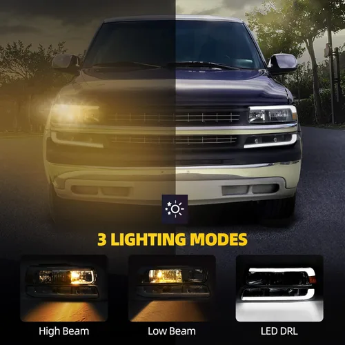 Miniatura 2 de DWVO Faros delanteros LED DRL compatibles con Chevy Silverado 1999-2002 1500 2500/2001-2002 Chevy Silverado 1500HD 2500HD 3500/2000-2006 Tahoe LED
