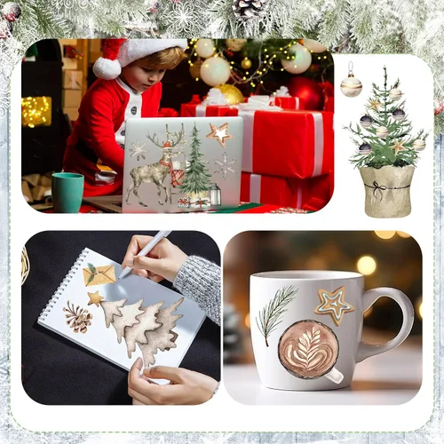 Miniatura 6 de SATINIOR 16 hojas rústicas de invierno para manualidades y muebles, calcomanías de gnomo de muñeco de nieve, renos, calcomanías para álbumes