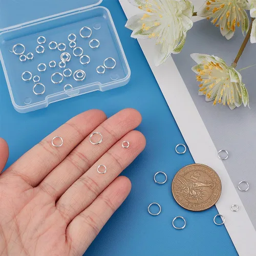 Miniatura 3 de PH PandaHall 40 anillos divididos, anillos de plata de ley S925, 4 tamaños, doble bucle, pequeño llavero de 4/5/6/0.276 in, anillo de metal redondo
