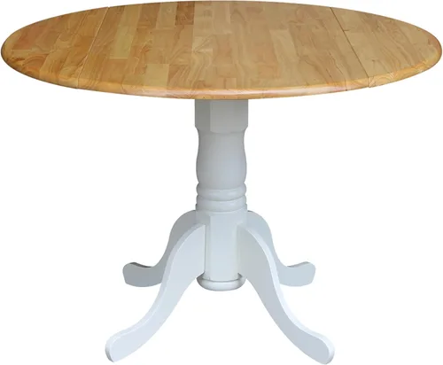 Miniatura 14 de IC International Concepts, mesa de comedor redonda de 42" con pedestal y dos alas plegables, madera maciza, Parawood resistente, color blanco