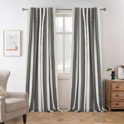 Miniatura 26 de DriftAway Chris Linen - Cortinas opacas con capa térmica y reductora de sonido, 63 pulgadas de largo para dormitorio, cortinas estampadas a rayas