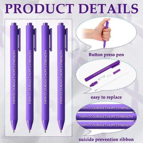 Miniatura 3 de Ireer 100 bolígrafos de cinta morada, accesorios de concienciación sobre el lupus a granel, tinta negra, bolígrafos retráctiles para mujeres