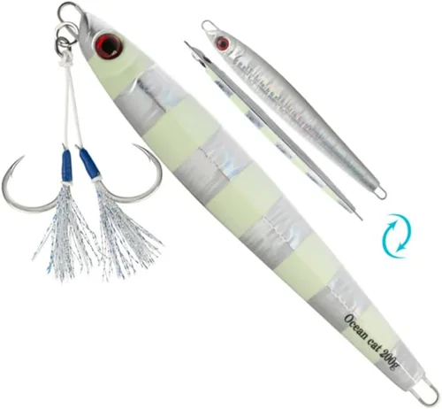 Miniatura 8 de OCEAN CAT Señuelos de pesca con jigging de paso lento, kit de plantillas brillantes para pesca en agua salada con ayuda de anzuelo lento, anzuelo