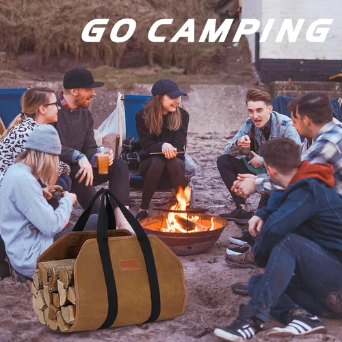 Miniatura 2 de G GOOD GAIN Portador de leña de lona encerada con asas, portador de madera para leña, bolsa de almacenamiento de leña resistente de 39x18 pulgadas