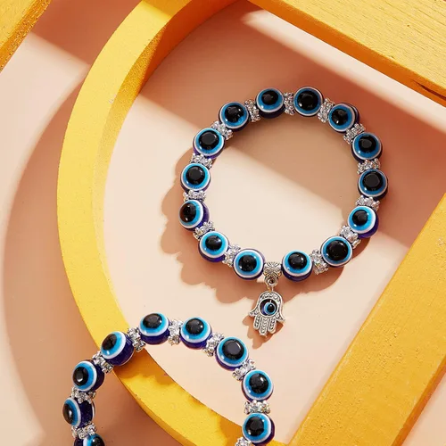 Miniatura 7 de Yaomiao 6 Piezas Pulsera de Ojo Malvado Hamsa Pulsera de Encanto con Cuentas Elástica Pulsera de Mano de Fátima Amuleto Turco de Ojo Malvado