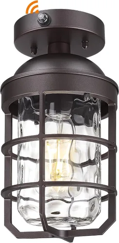 Miniatura 17 de Emliviar Lámpara de techo estilo granja, luz semiempotrada vintage para interior, luz de seguridad con vidrio templado transparente, acabado