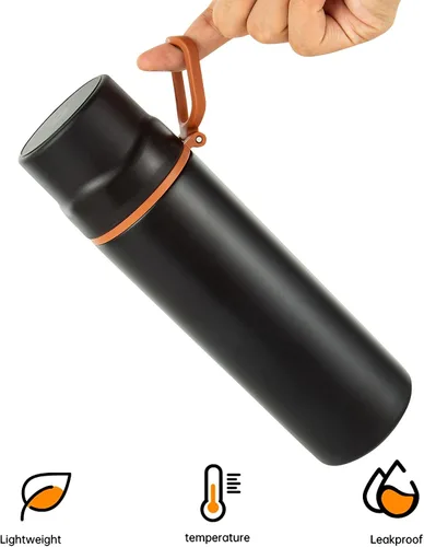 Miniatura 6 de Botella de agua aislada, taza de café al vacío de acero inoxidable con asa, taza de viaje deportiva de doble pared con tapa a prueba de fugas