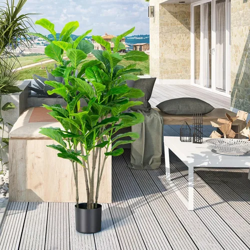 Miniatura 5 de Paquete de 2 árboles de ficus artificiales de hoja de violín de 51 pulgadas, con 100 hojas, árboles falsos decorativos para interiores