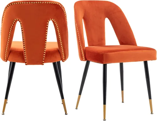 Miniatura 16 de Aoowow Juego de 2 sillas de comedor modernas, sillas laterales tapizadas de terciopelo con cabezas de clavos y patas de metal negro con punta Azul