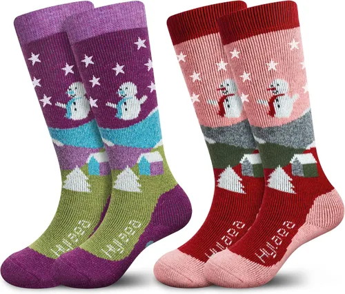 Hylaea Calcetines de esquí de lana merino para niños, calcetines térmicos cálidos hasta la rodilla para patinaje de snowboard para niños y niñas