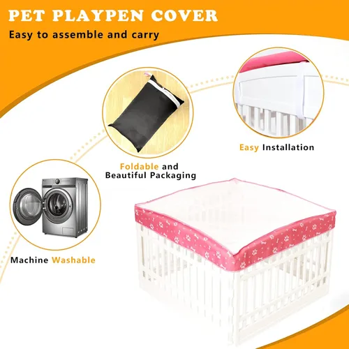 Miniatura 3 de Cubierta superior de malla para corralito para perros de 36 pulgadas con 4 paneles, [Nota: corralito no incluido] Cubierta de jaula para perros, Rosa