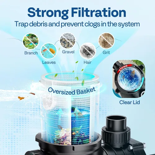 Miniatura 4 de VIVOHOME Bomba de piscina sobre el suelo de ahorro de energía de 1.0 HP 5280 GPH, 115 V con cesta de colador, certificado ETL y DOE