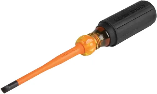 Klein Tools 6924INS - Destornillador aislado de punta delgada de 1000 V, fabricado en EE. UU., Destornillador con vástago redondo de 4 pulgadas,