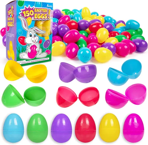 Giraffe - Paquete de 150 huevos de Pascua rellenables a granel – Huevos de plástico vacíos multicolor para niños – Relleno de cesta de Pascua para