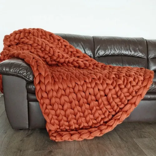 Miniatura 21 de Manta de punto grueso de 50 x 60 pulgadas, manta gigante tejida a mano con hilo 100% de lana merina, hecha a mano para cama, sofá, manta bohemia