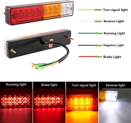 Miniatura 3 de 2 Barras de Luces Traseras para Remolque, Impermeables, 20 LED DC 12V, Señal de Giro Ámbar, Reversa Blanca, Lámpara de Funcionamiento de Freno Roja