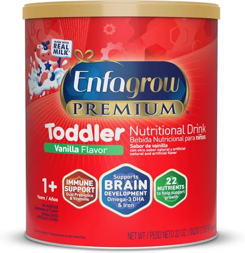Enfagrow Bebida nutricional de leche prémium para niños pequeños, Enfagrow Toddler Drink, prueba nuestro trío de apoyo cerebral, lata de vainilla de
