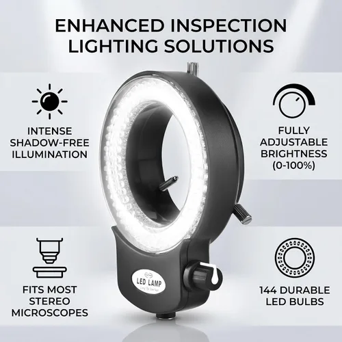Miniatura 8 de Lámpara de anillo de cámara de microscopio 144 cuentas LED Fuente de luz Brillo Control variable ajustable Iluminación sin sombras