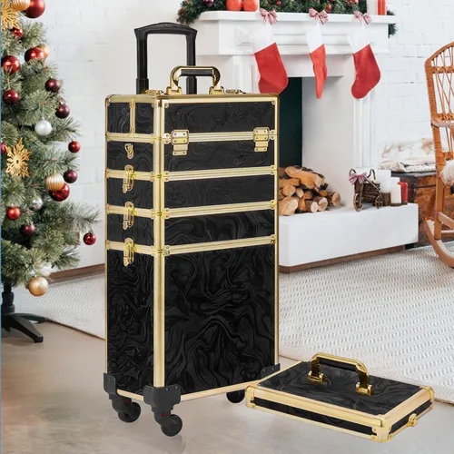 Miniatura 8 de Somduy estuche rodante de maquillaje, estuche de maquillaje con tapa, estuche de cosmetología 5 en 1 con ruedas, regalo de Navidad, organizadores