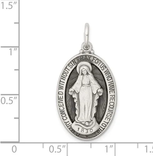 Miniatura 3 de Medalla milagrosa antigua de plata de ley 1181in 0630in estilo QC5523