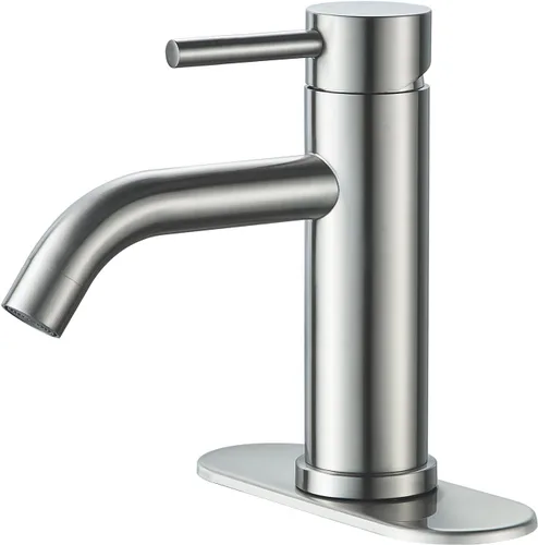 GENBONS Grifos de Baño de Un Orificio Grifo de Fregadero Moderno Níquel Cepillado, Grifo de Baño RV de Una Sola Manija con Placa de Cubierta de 3