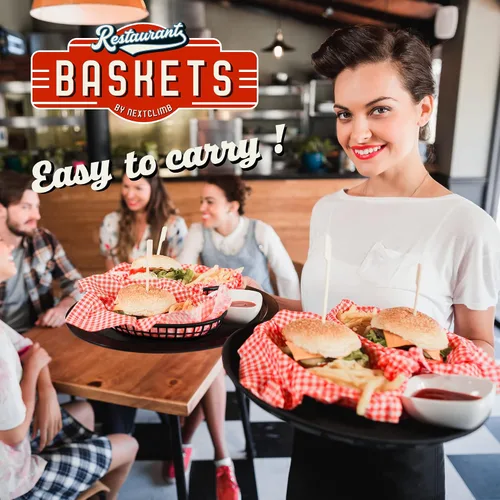 Miniatura 5 de Cestas de plástico de comida rápida, enormes cestas de comida de 12 x 9 pulgadas para servir, reutilizables, para restaurante, comedor, hamburguesa