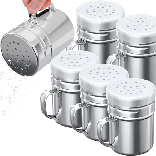 CUSINIUM Juego de saleros y pimenteros de 6oz de acero inoxidable - Con tapa de plástico - Con asa - Paquete de 6