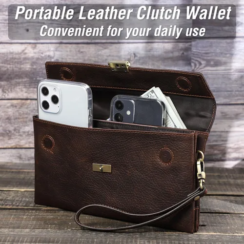 Miniatura 12 de Funda de piel de grano superior para hombre y mujer, múltiples bolsillos/ranuras, RFID de gran capacidad para tarjetas, cheques, dinero, pasaporte