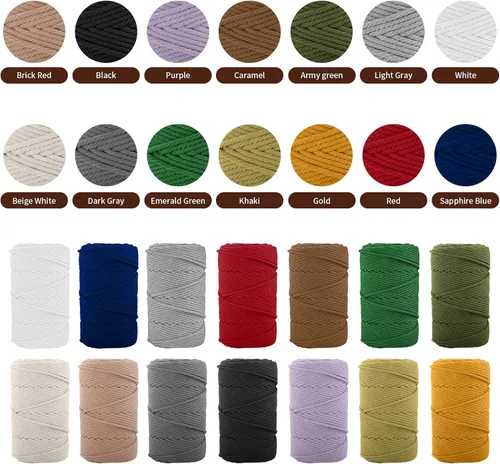 Miniatura 3 de Cordón de algodón macramé 5mmx109 yardas 4 hebras, Munzong Natural hecho a mano 4 cuerdas de algodón trenzadas para colgar en la pared, tejido
