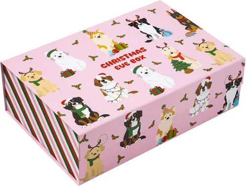 Miniatura 11 de WRAPAHOLIC 1 caja de regalo de Navidad con tapa, 13.3 x 9 x 4 pulgadas, caja de Navidad azul y blanca, diseño de letras, cajas de regalo plegables