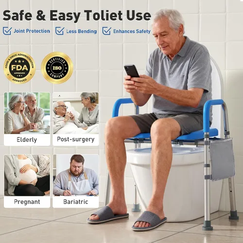 Miniatura 2 de WHLICKS Elevadores de asiento de inodoro de 500 libras con asas, asiento de inodoro acolchado elevado para personas mayores, elevador de inodoro