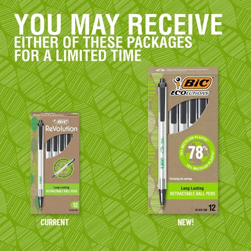 Miniatura 4 de BIC Ecolutions Clic Stic - Bolígrafos negros de punta redonda, punta media (1.0 mm), paquete de 12 unidades, bolígrafos retráctiles de punta redonda