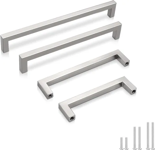 GOBEKOR Paquete de 10 manijas sólidas de níquel cepillado para gabinetes de cocina con orificios centrales de 5 pulgadas, tiradores de cajón de
