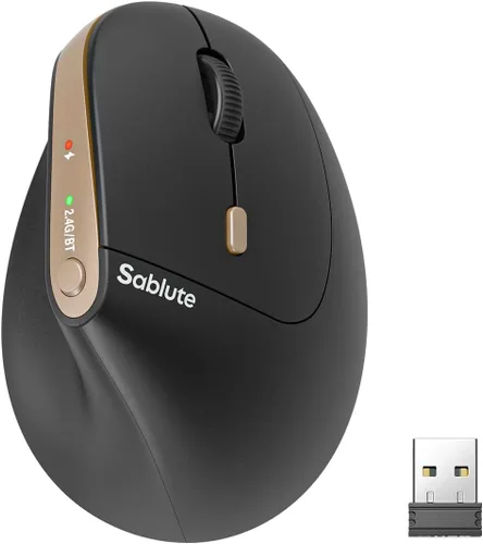SABLUTE MAM3 - Ratón ergonómico, mouse Bluetooth para manos pequeñas/medianas, conectividad de doble dispositivo para computadora/portátil, mouse