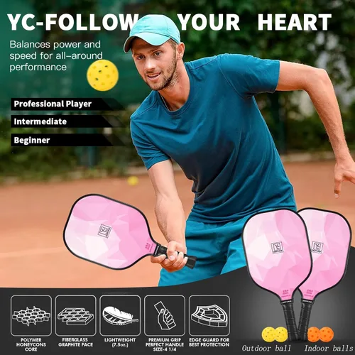 Miniatura 4 de YC DGYCASI Pickleball Paddles Set of 2, 2026 USAPA Approved Pickleball Set, Fiberglass Lightweight Pickle Ball Rackets 2 Pack, 2 Outdoor Pickleball