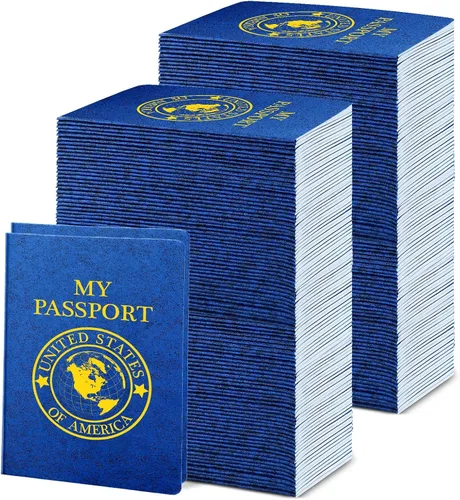 Miniatura 11 de Woanger 100 unidades de pasaporte en blanco para niños, cuaderno de pasaporte, azul a granel de 4 x 5.5 pulgadas, puerto de pase falso