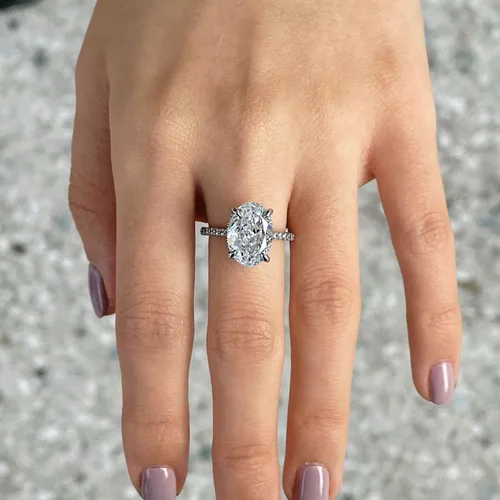 Miniatura 8 de michooyel S925 - Anillo de compromiso de circonita cúbica de corte ovalado de 4 quilates anillo de compromiso de boda de plata de ley para mujer