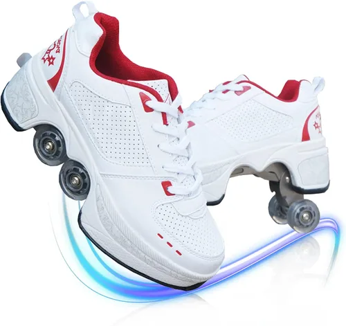 Miniatura 18 de Zapatos de patinaje convertibles para hombres y mujeres, zapatos de paseo automáticos para niños y adultos, patines con doble fila de ruedas, ruedas