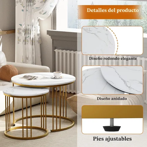 Miniatura 4 de Garden 4 you Mesa de Centro de Mármol Sintético Mesa Nido para Espacios Pequeños 2 Juegos Muebles Modernos Juegos de Sala Mesa Lateral Mesa de Noche
