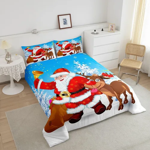 Miniatura 3 de Erosebridal Juego de edredón de Feliz Navidad, juego de edredón de Papá Noel para habitación de niños y niñas, edredón acolchado de ciervos y alces