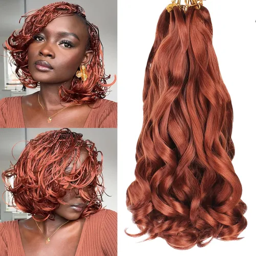 Miniatura 41 de COOKOO 9 paquetes de cabello rizado francés trenzado de 18 pulgadas, suave y flexible, cabello trenzado de alta calidad, rizos franceses, extensión
