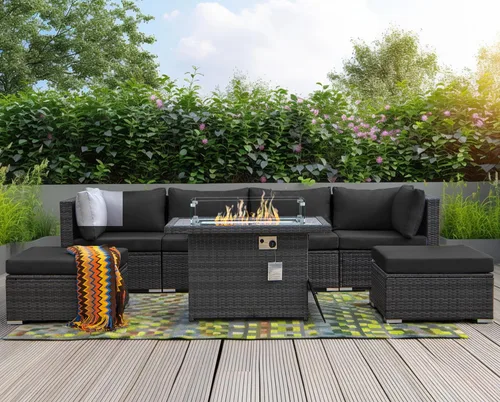 Miniatura 2 de NICESOUL Juego de muebles de patio modernos y extra grandes de 7 piezas con hoguera, cómodos juegos modulares para 6 personas para exteriores, sofá