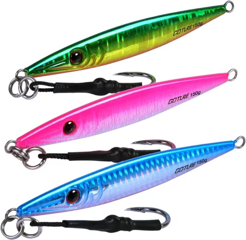 Goture Fishing Jigs Saltwater 60g-200g with Assist Hook, Glow Vertical Jigs, Speed Fast Lead Jig Sea Fishing Jigging Spoon Lures for Tuna, Salmon,