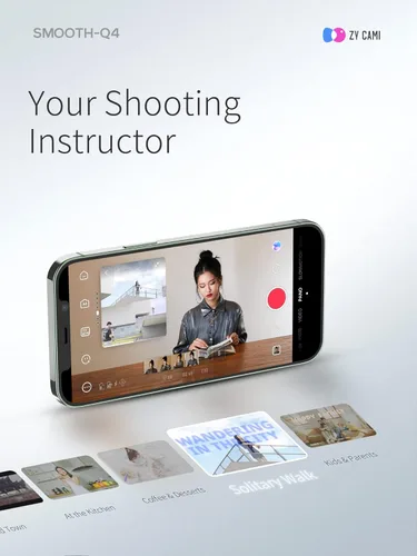 Miniatura 8 de ZHIYUN Smooth Q4 Combo cardán estabilizador, cardán de teléfono inteligente de 3 ejes, barra de extensión incorporada, plegable y portátil, cardán