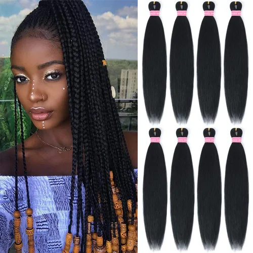 Miniatura 19 de Extensiones de pelo para trenzar, para fácil trenzado profesional, no causa comezón , fibra sintética tejida, trenzas de textura Yaki, extensiones