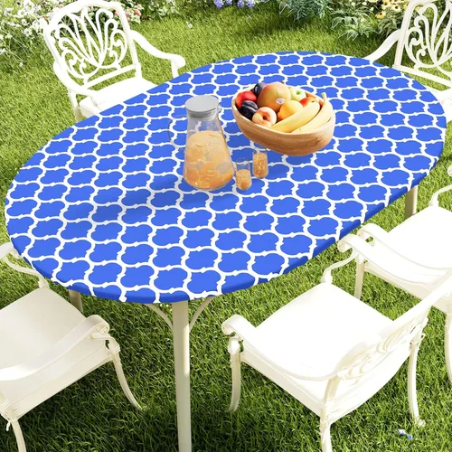 Miniatura 58 de Smiry Mantel redondo de pícnic, fundas de mesa elásticas impermeables para mesas de 18 a 24 pulgadas, manteles de vinilo con parte trasera