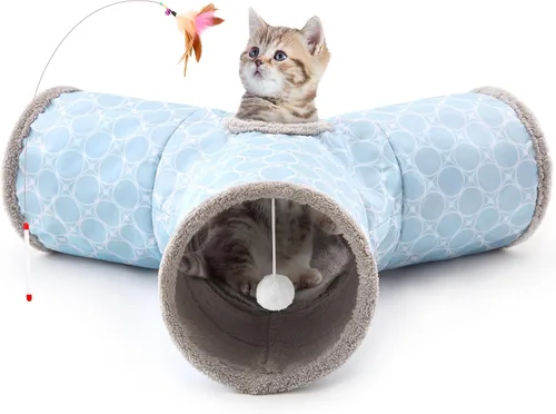 Miniatura 28 de Tempcore Túnel para gatos con tubo de juguete, túneles plegables de 3 vías para gatos, túneles para mascotas aburridas con agujero y pelota, juguete