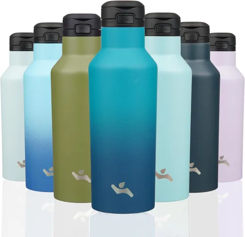 Miniatura 32 de Konokyo - Botella de agua aislada con popote, termo de agua de acero inoxidable de doble pared de 17 onzas con 2 tapas, azul lago